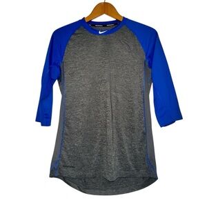 Nike Pro Dri Fit Men’s Baseball M Slim Fit Raglan Shirt Workout Sport Gray Blue
